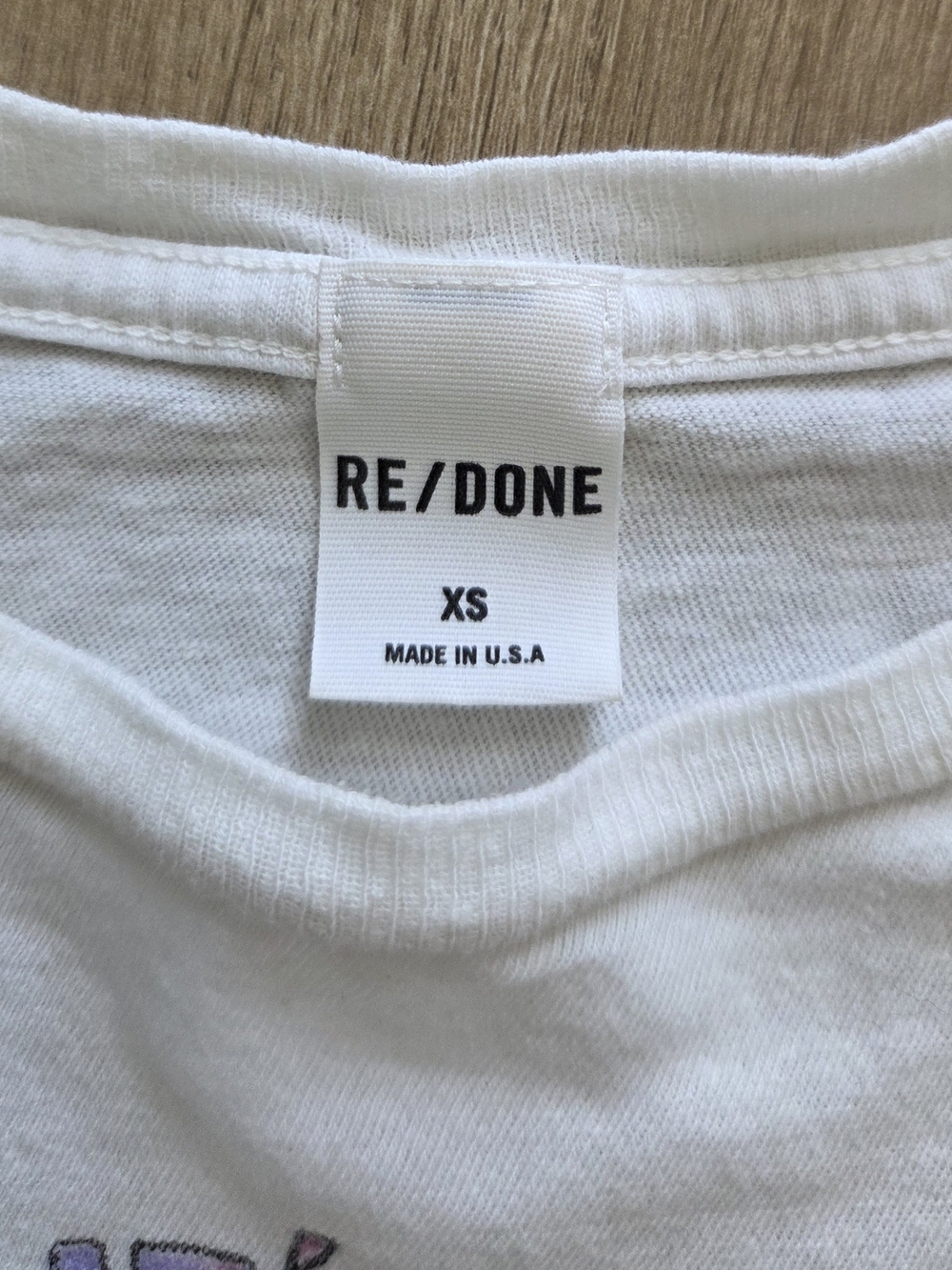 Re/Done White Graphic Tee with Pink & Purple Bear Design - Picture 3 of 3